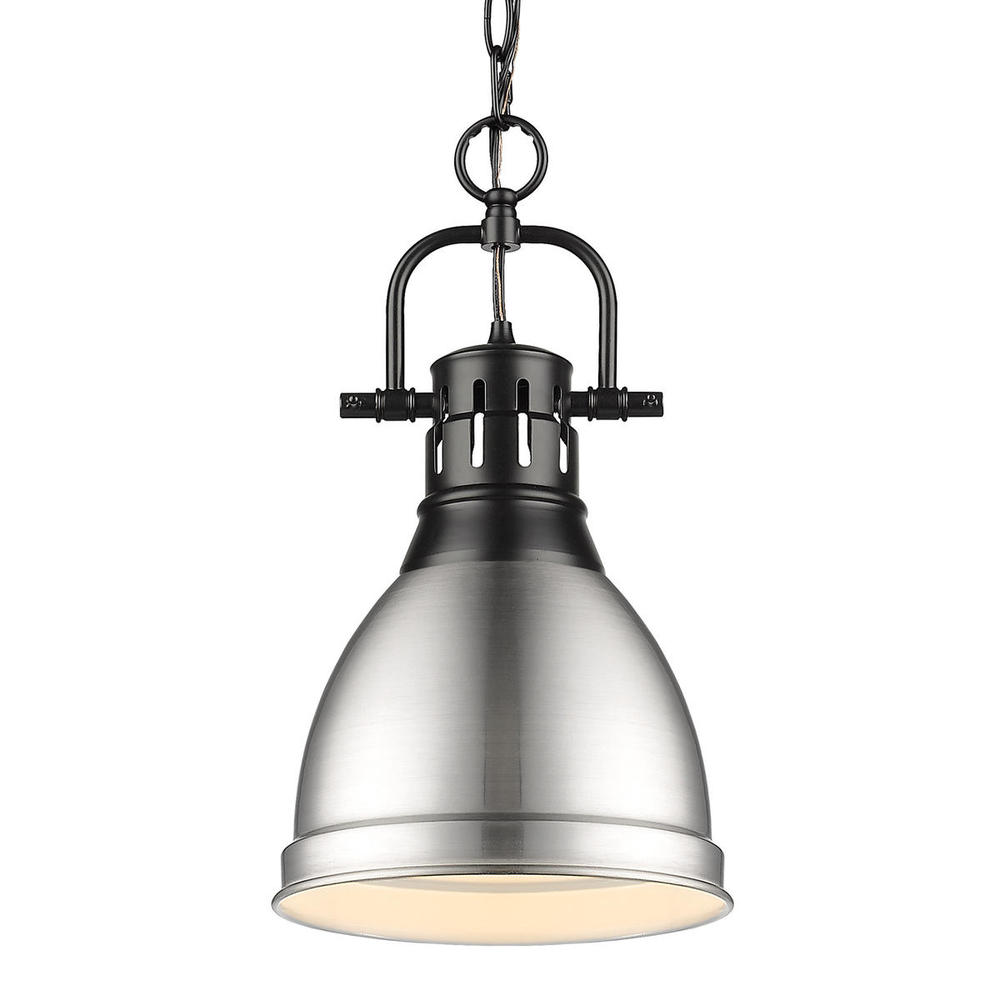 Duncan Small Pendant with Chain in Matte Black with Pewter