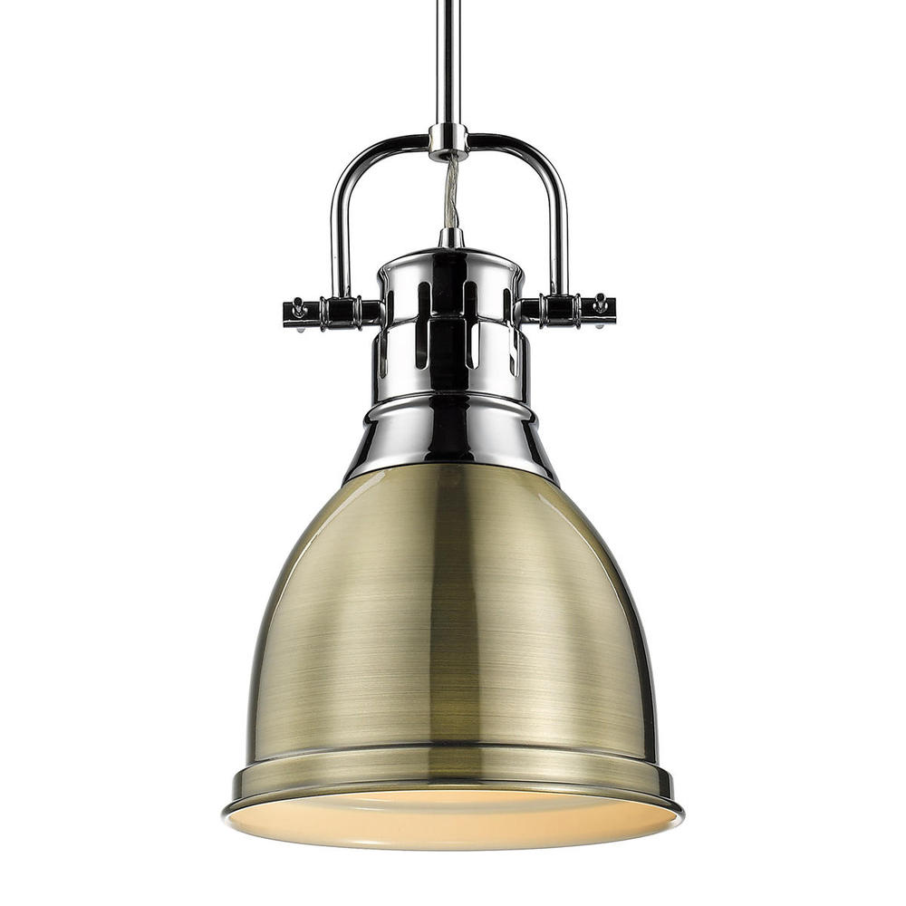 Duncan Small Pendant with Rod in Chrome with Aged Brass