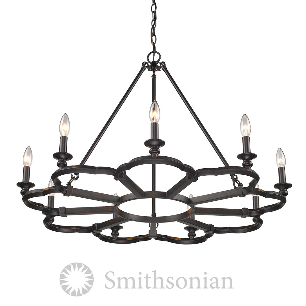 Smithsonian Saxon 9 Light Chandelier in Aged Bronze