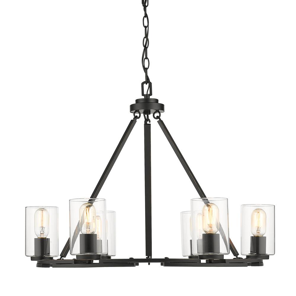 Monroe 6 Light Chandelier in Matte Black with Gold Highlights and Clear Glass