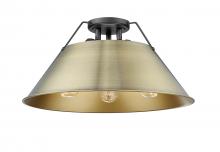 Golden 3306-3FM BLK-AB - Orwell BLK 3 Light Flush Mount in Matte Black with Aged Brass shade