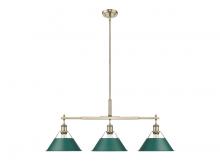 Golden 3306-LP AB-GN - Orwell 3-Light Linear Pendant in Aged Brass with Pine Green