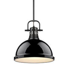 Golden 3604-L BLK-BK - Duncan 1 Light Pendant with Rod in Matte Black with a Black Shade