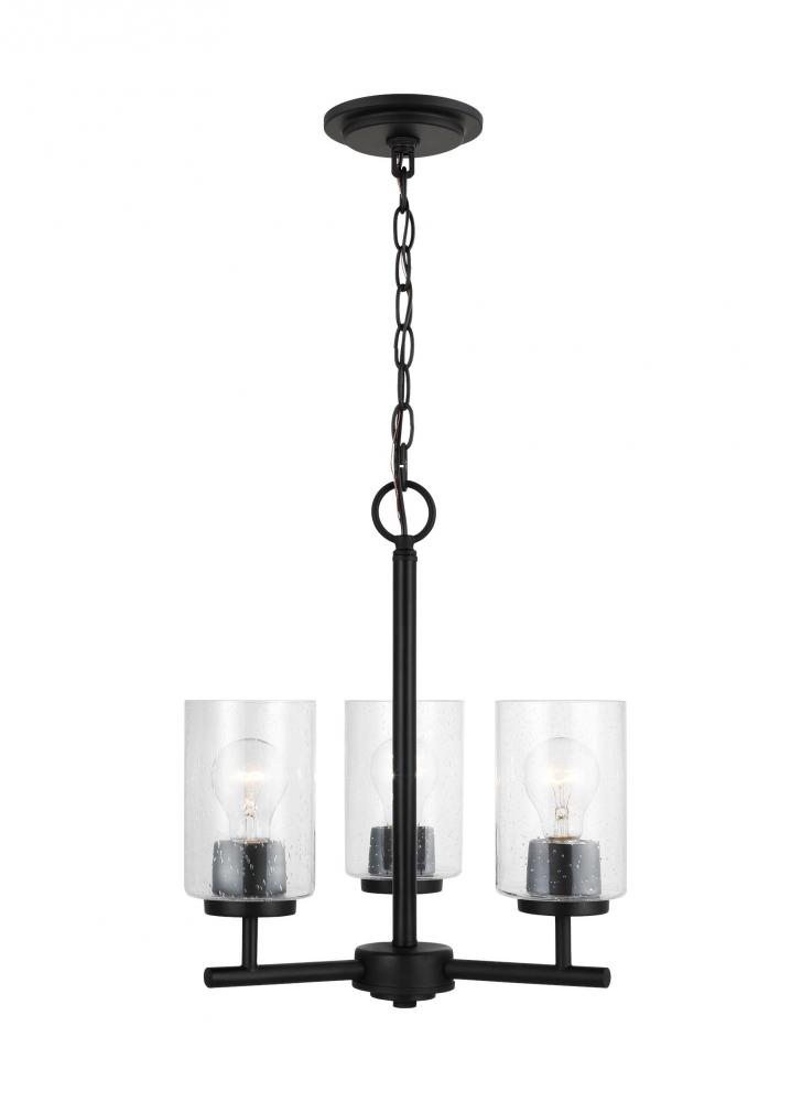 Oslo indoor dimmable 3-light chandelier in a midnight black finish with a clear seeded glass shade