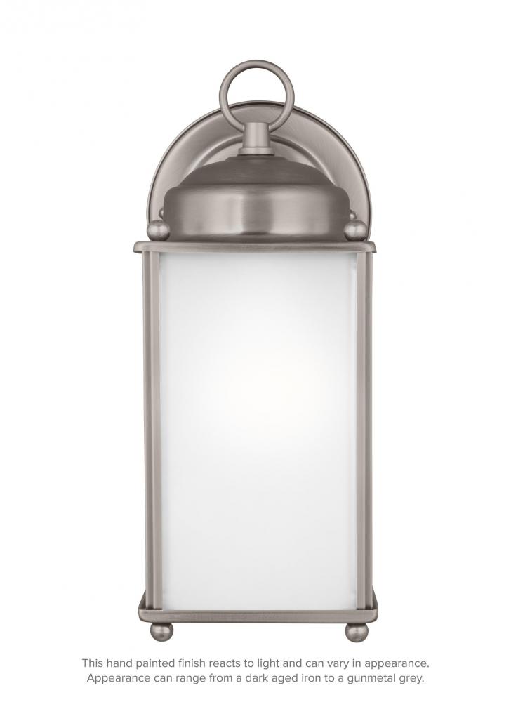 New Castle traditional 1-light outdoor exterior large wall lantern sconce in antique brushed nickel