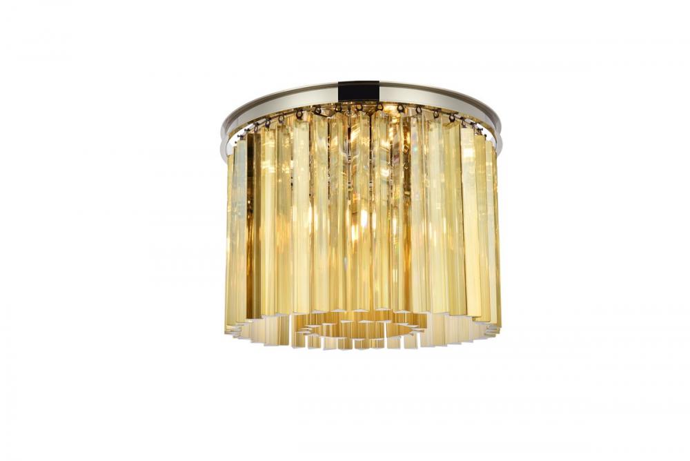 Sydney 6 Light Polished Nickel Flush Mount Golden Teak (Smoky) Royal Cut Crystal