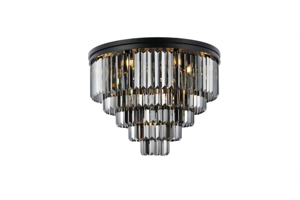 Sydney 17 Light Matte Black Flush Mount Silver Shade (Grey) Royal Cut Crystal