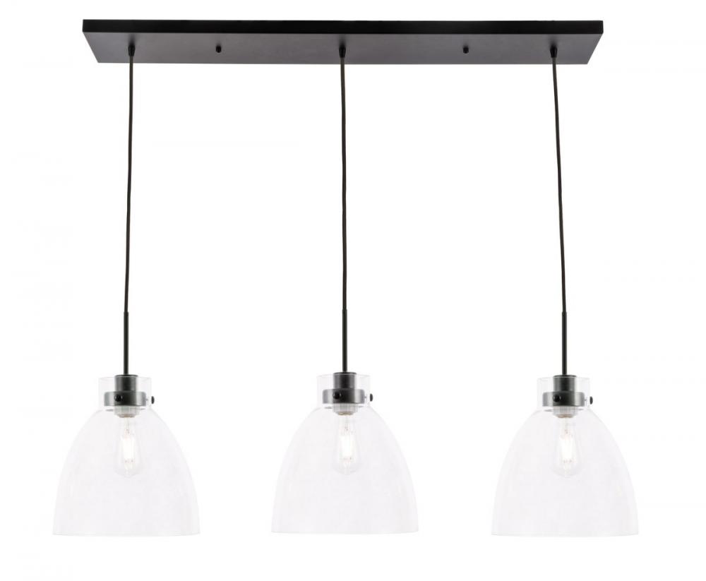 Frey 3 light Black and Clear glass pendant