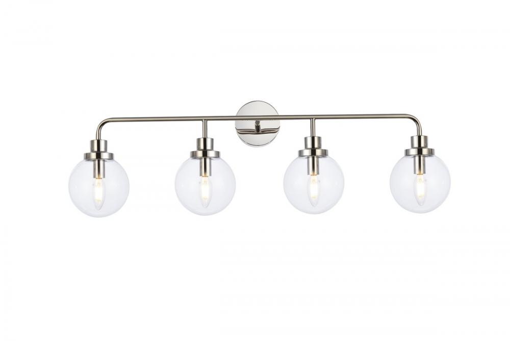 Hanson 4 lights bath sconce in polished nickel with clear shade