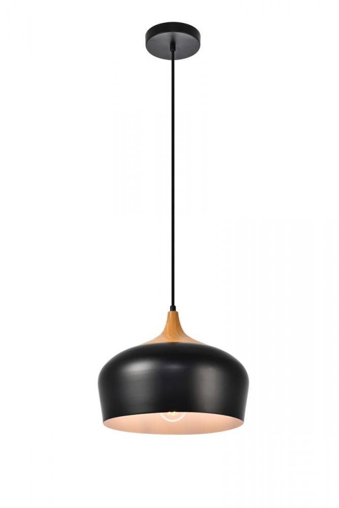 Nora Collection Pendant D11.5in H9in Lt:1 Black and natural wood finish