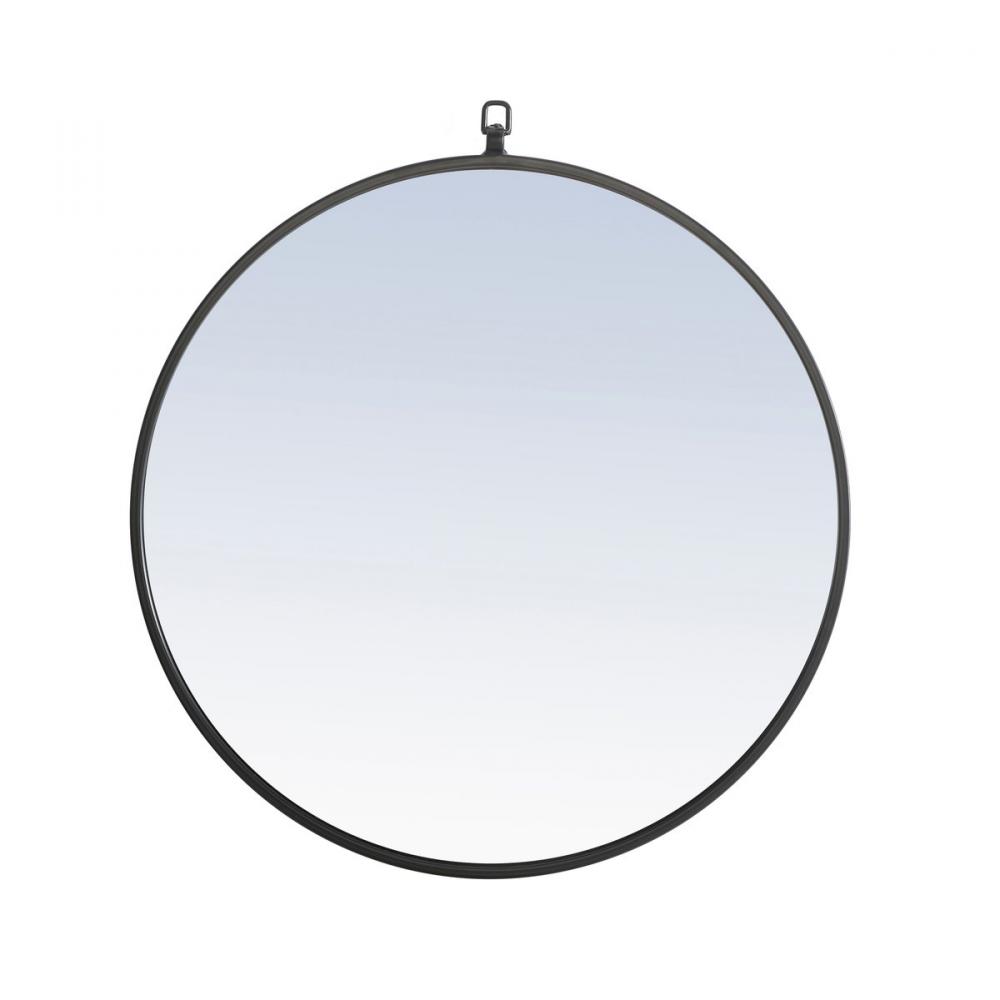 Metal Frame Round Mirror with Decorative Hook 24 Inch Black Finish