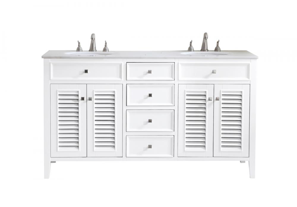 60 In. Double Bathroom Vanity Set In White