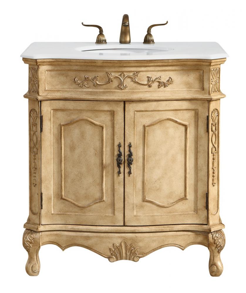 32 inch Single Bathroom vanity in Antique Beige with ivory white engineered marble