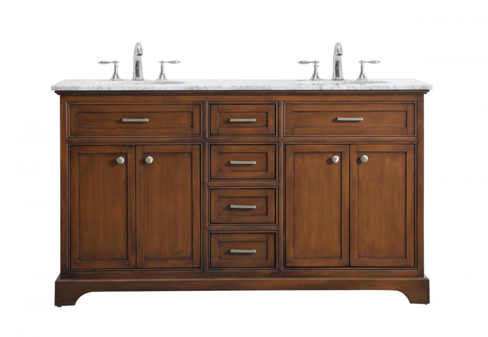 60 In. Double Bathroom Vanity Set in Teak