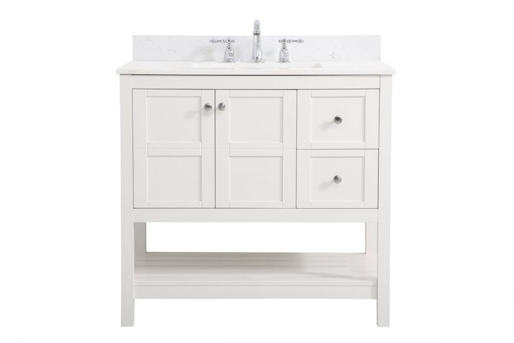 36 inch Single Bathroom Vanity in White with Backsplash