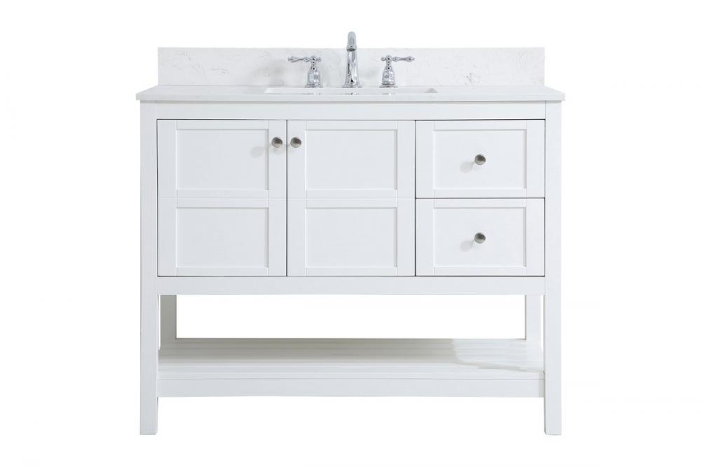 42 inch Single Bathroom Vanity in White with Backsplash