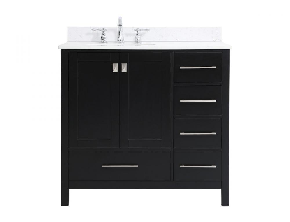 36 inch Single Bathroom Vanity in Black with Backsplash