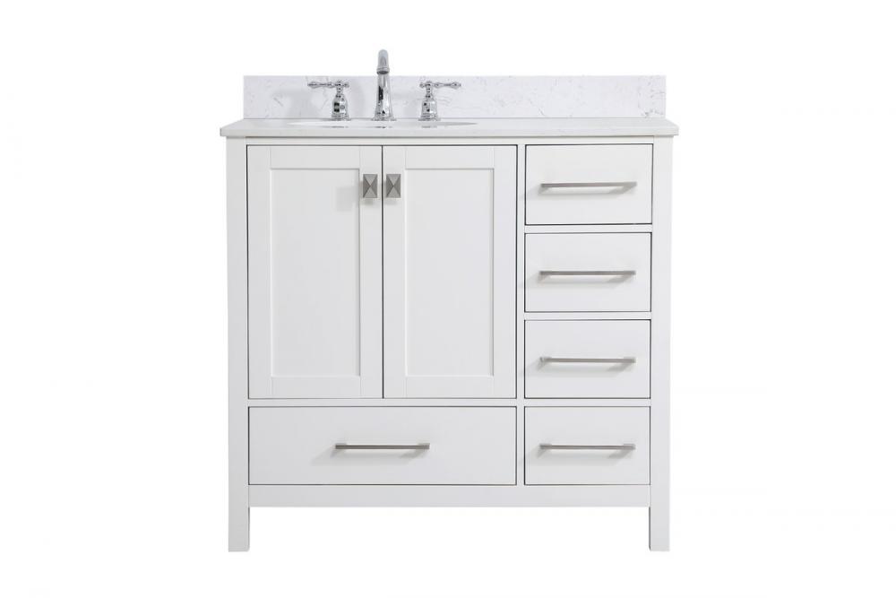 36 inch Single Bathroom Vanity in White with Backsplash