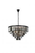 Elegant 1201D44MB-SS/RC - Sydney 33 Light Matte Black Chandelier Silver Shade (Grey) Royal Cut Crystal