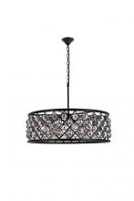 Elegant 1214D32MB-SS/RC - Madison 8 light Matte Black Chandelier Silver Shade (Grey) Royal Cut Crystal