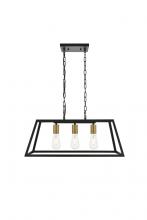 Elegant LD4061D25BRB - Resolute 3 light brass and black Pendant