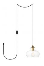 Elegant LDPG2246BR - Destry 1 Light brass plug-in Pendant With Clear Glass