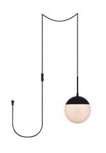 Elegant LDPG6026BK - Eclipse 1 Light Black plug in pendant With Frosted White Glass