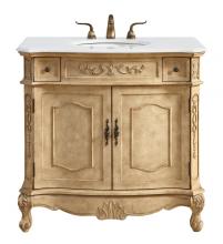 Elegant VF10136AB-VW - 36 Inch Single Bathroom Vanity in Antique Beige with Ivory White Engineered Marble