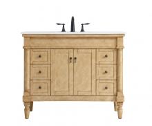 Elegant VF13042AB-VW - 42 Inch Single Bathroom Vanity in Antique Beige with Ivory White Engineered Marble