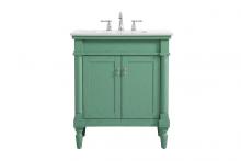 Elegant VF13030VM-VW - 30 Inch Single Bathroom Vanity in Vintage Mint with Ivory White Engineered Marble