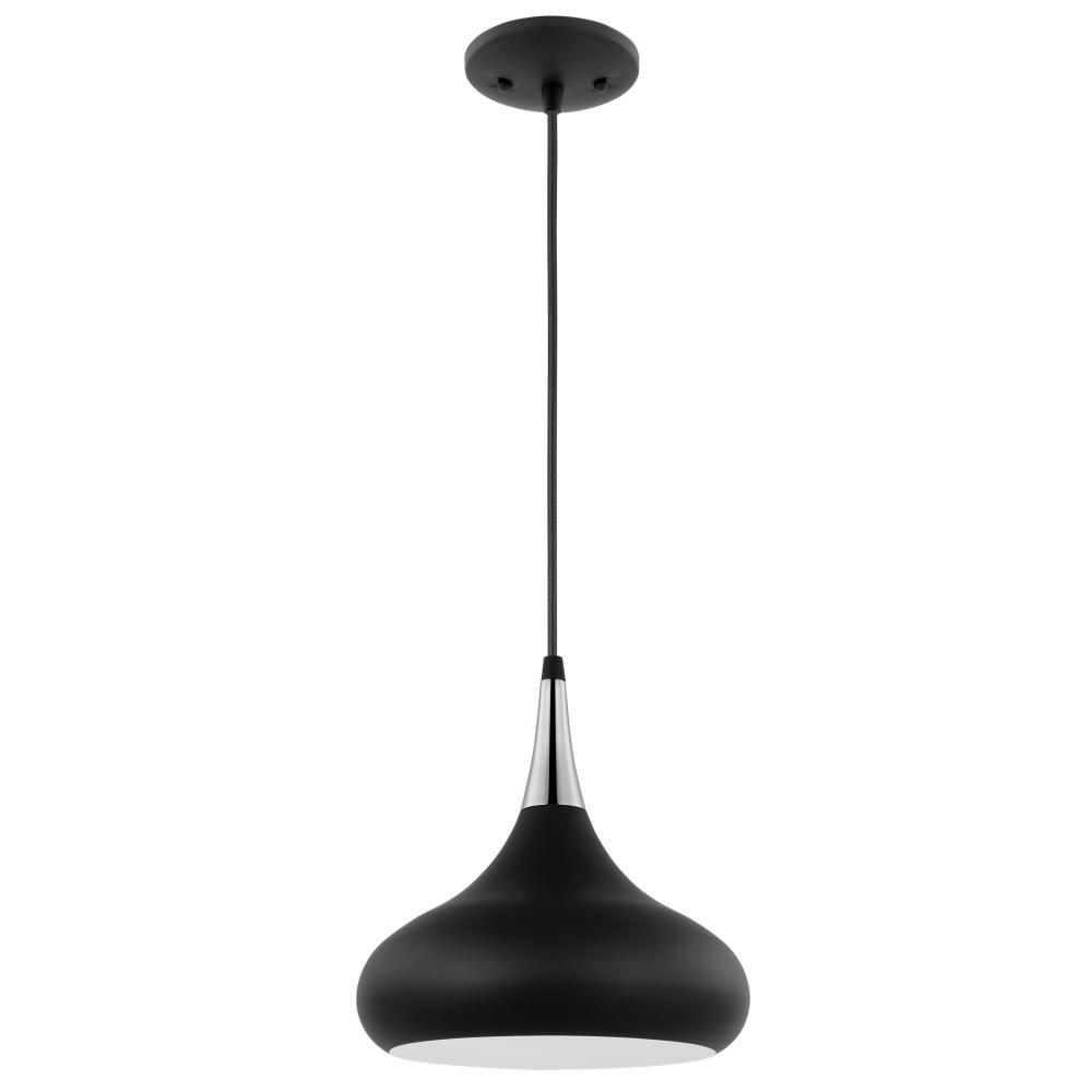 Phoenix; 1 Light; Small Pendant; Matte Black with Polished Nickel