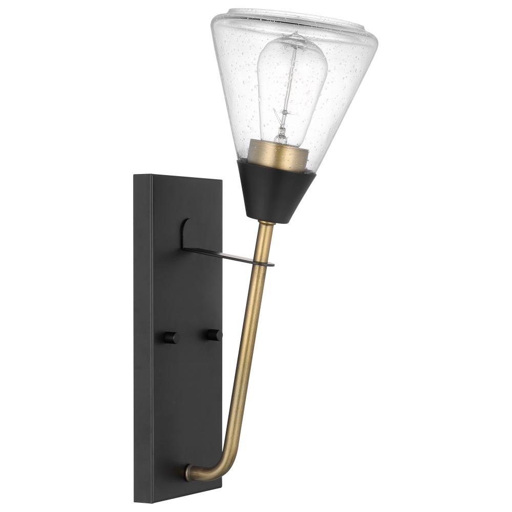 Starlight; 1 Light Wall Sconce; Medium Base; 60 Watt; Matte Black Finish; Clear Seeded Glass