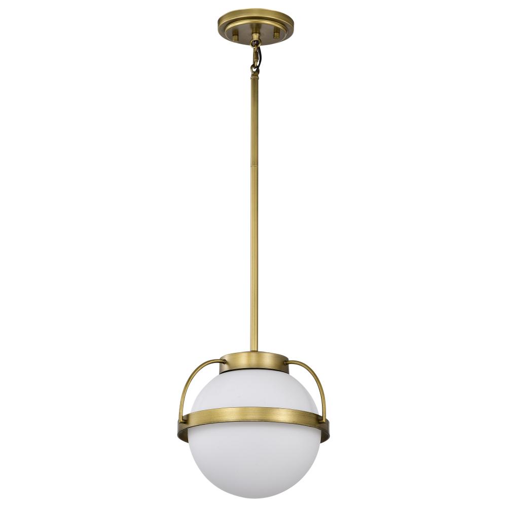 Lakeshore 1 Light Small Pendant; Natural Brass Finish; White Opal Glass