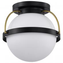 Nuvo 60/7770 - Lakeshore 1 Light Small Flush; Matte Black & Natural Brass Finish; White Opal Glass