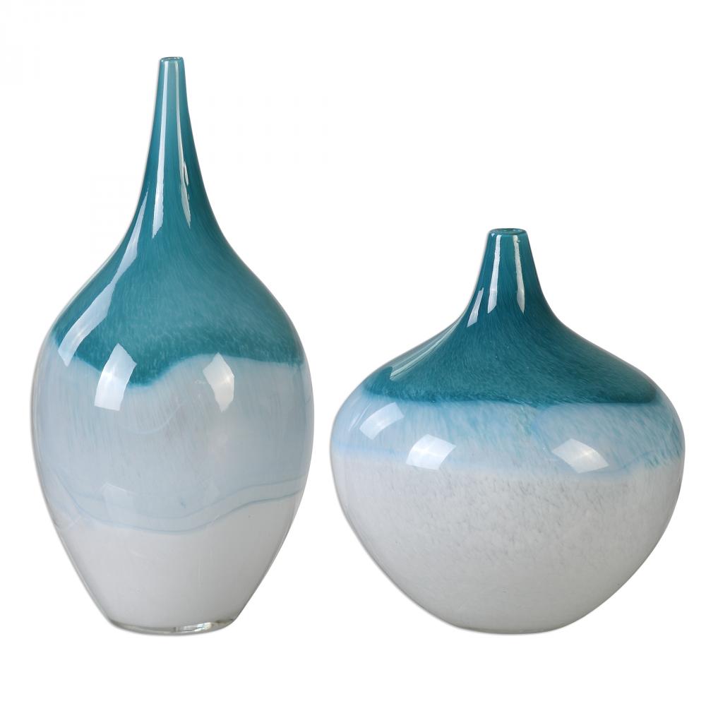 Carla Teal White Vases, S/2